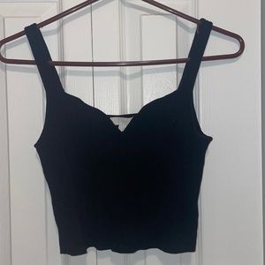 Rounded V-Neck Ribbed Black Tank